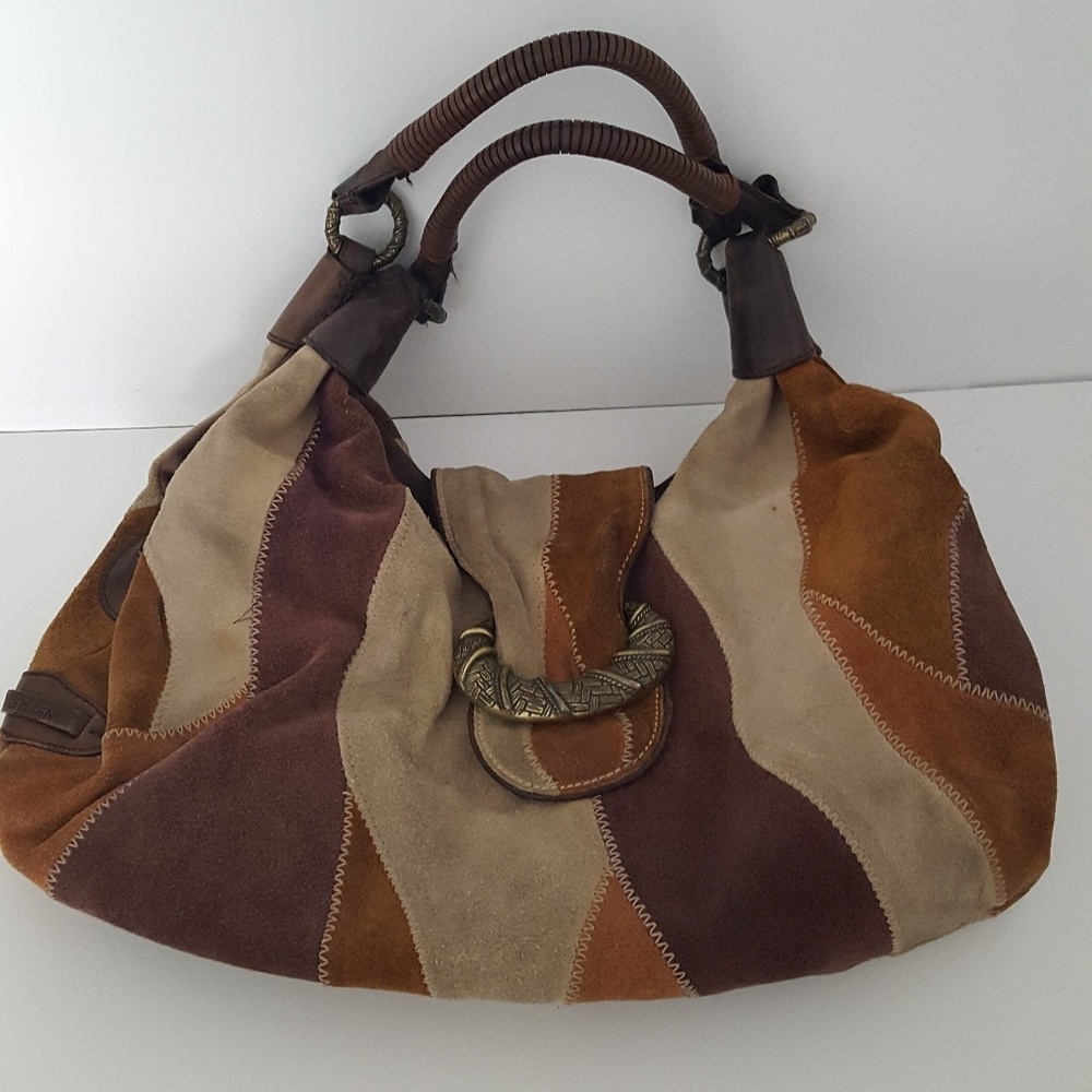 Cole Haan Brown and Tan Shoulder Bag with Patchwork Design